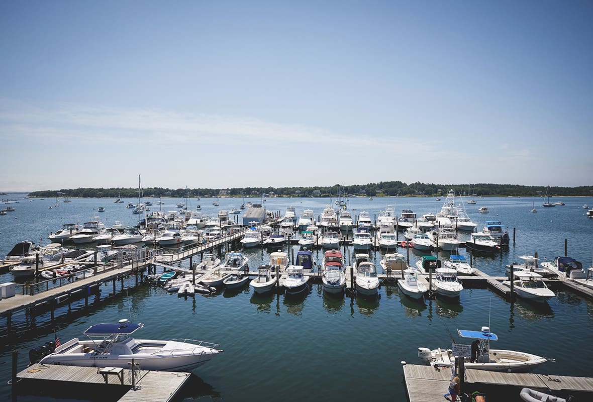 Boats docked at marina