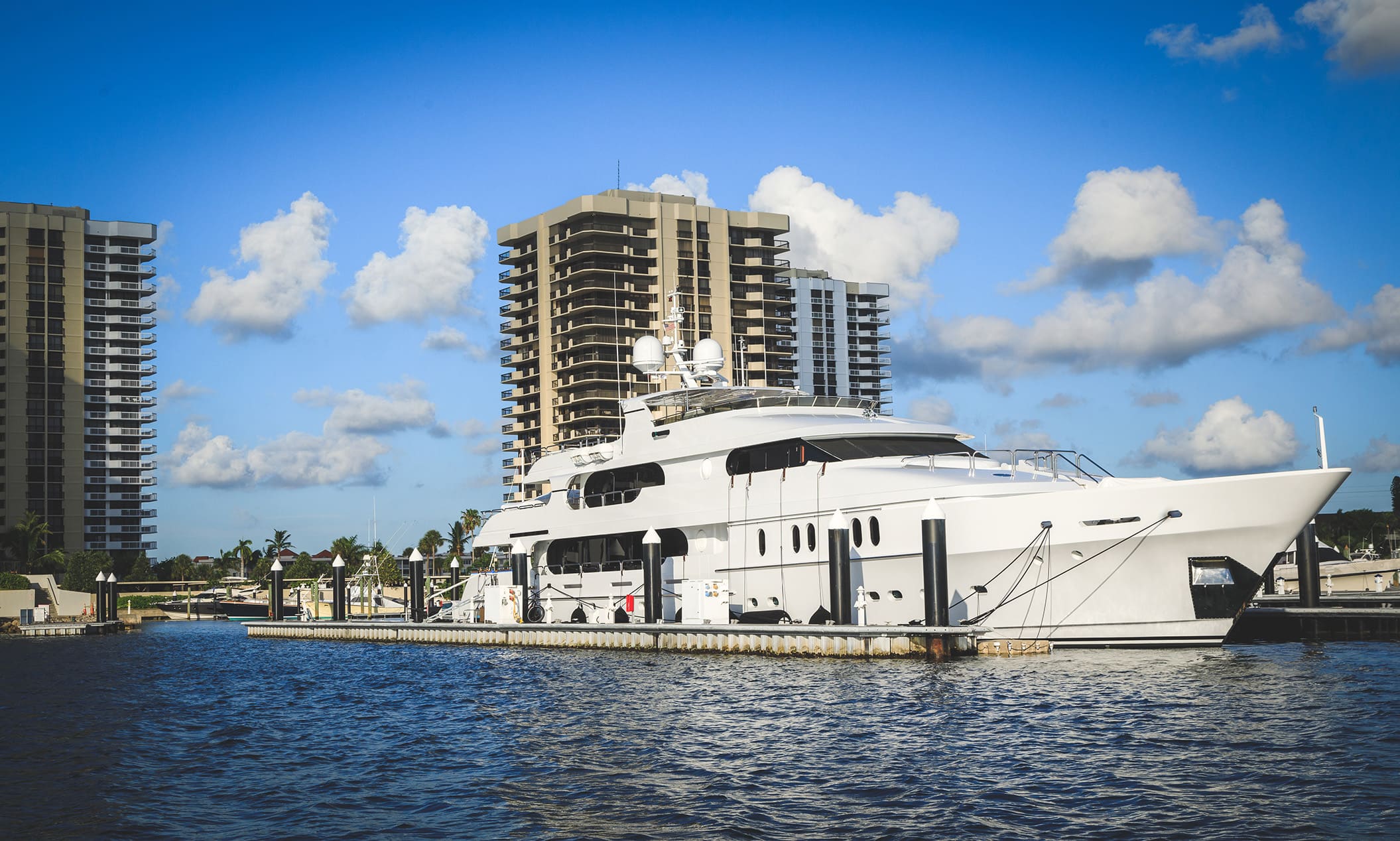 Yacht docked at marina