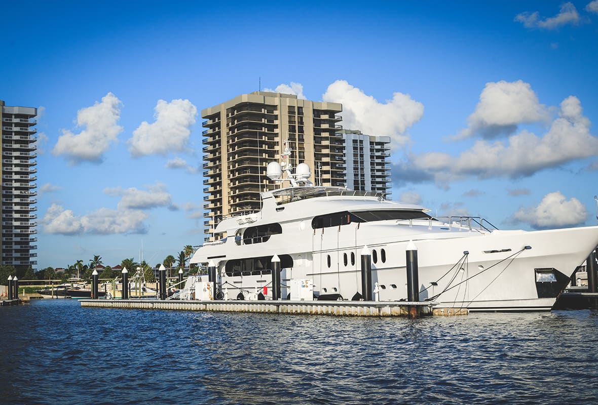 Yacht docked at marina