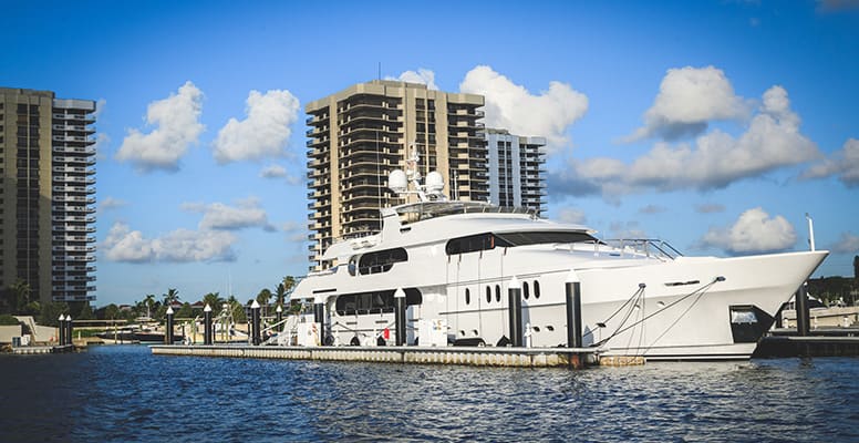 Yacht docked at marina