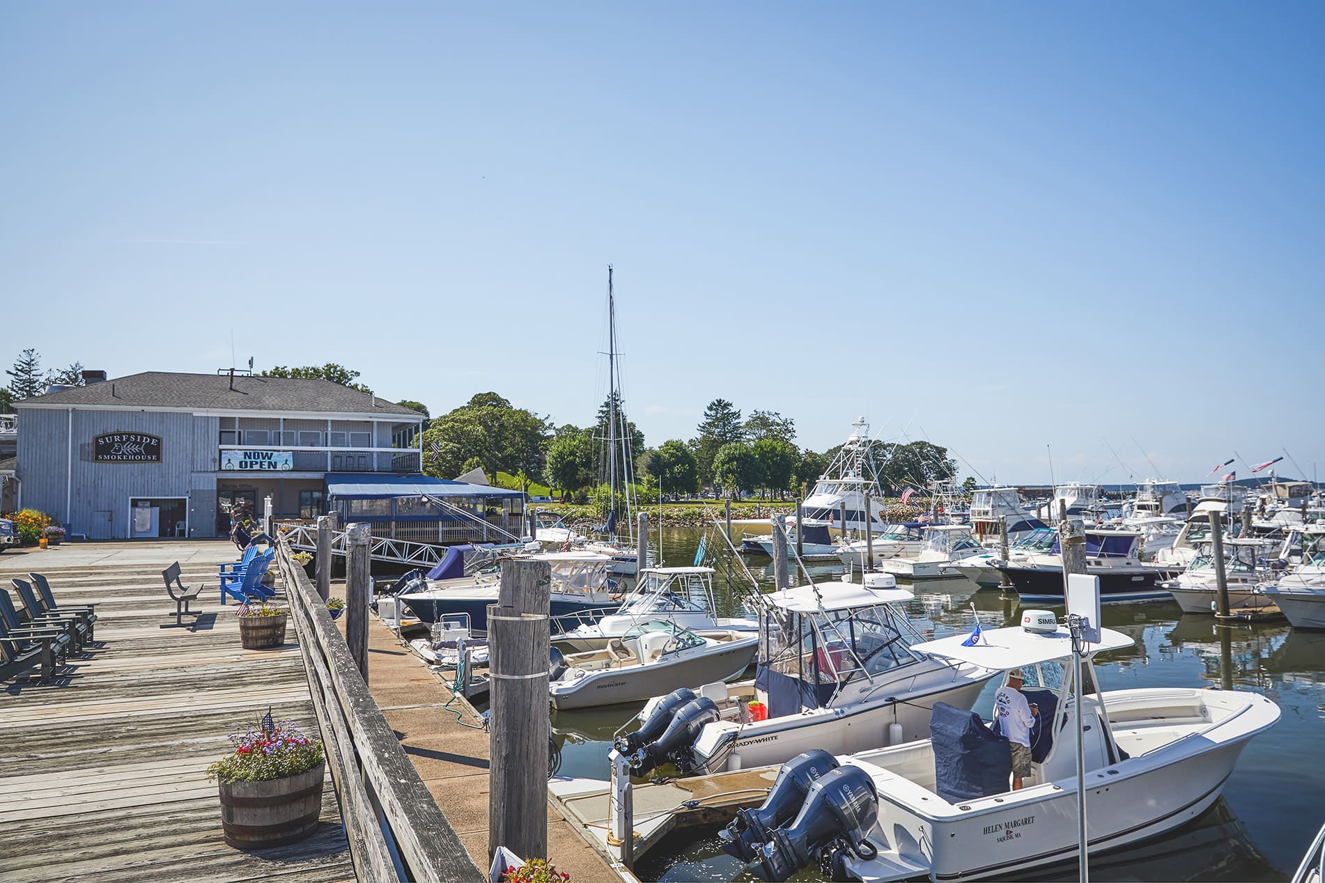 Boats docked at marina