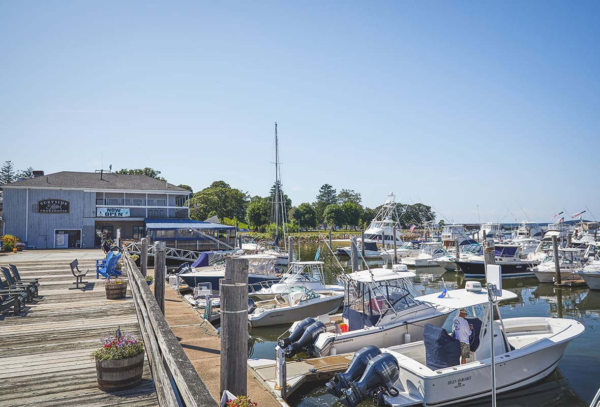Boats docked at marina