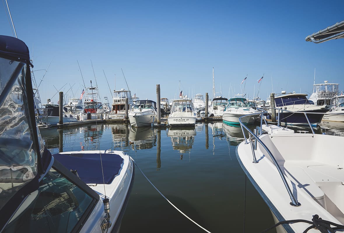 Boats docked at marina