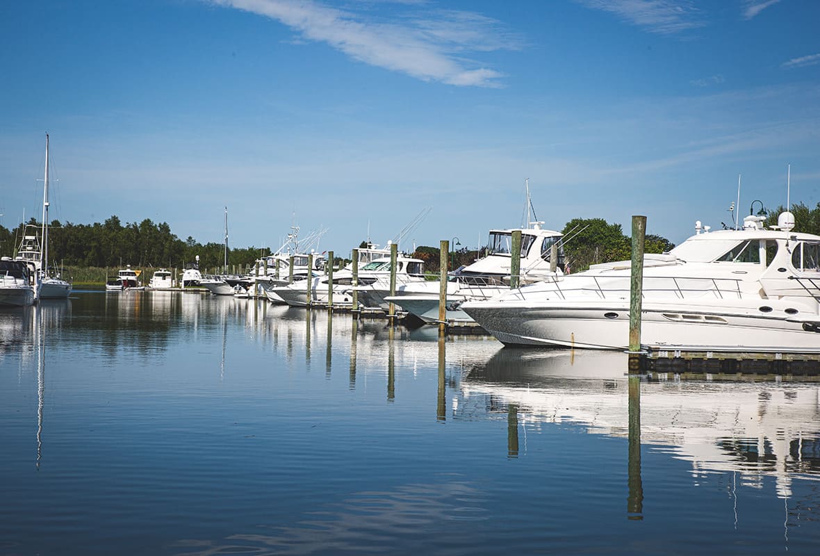 Boats docked at marina