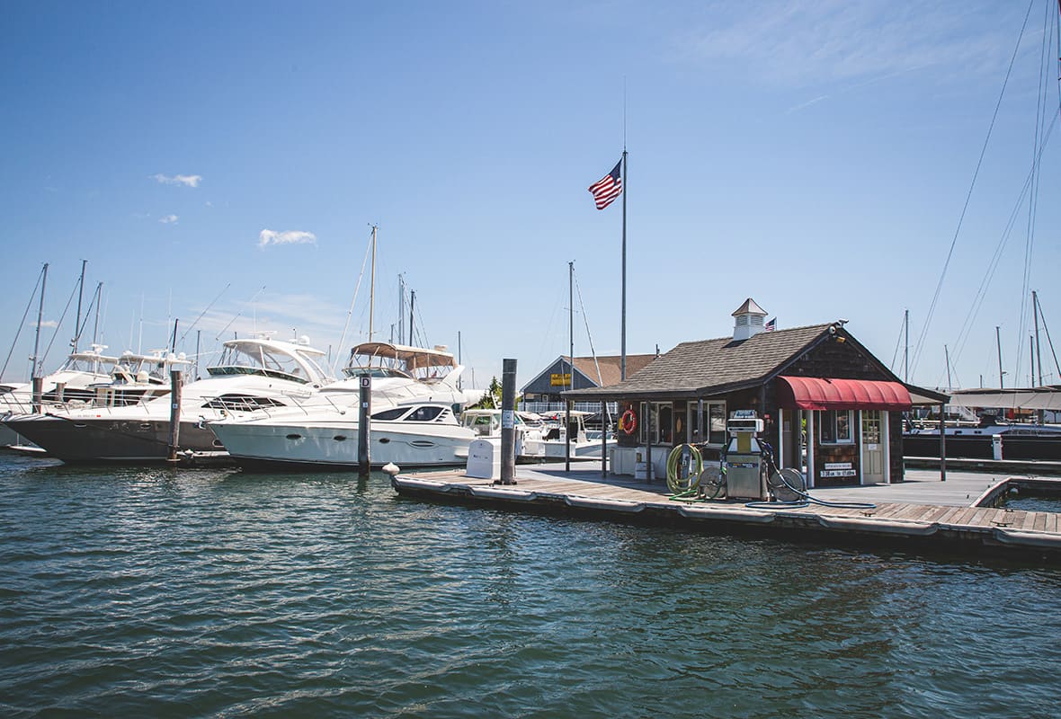 Boats docked at marina