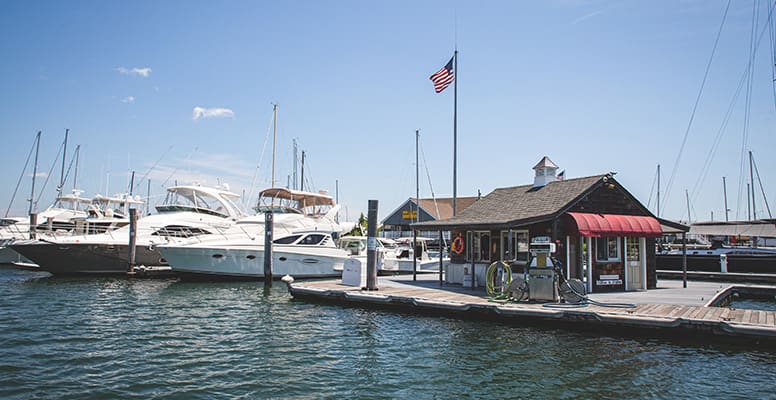 Boats docked at marina