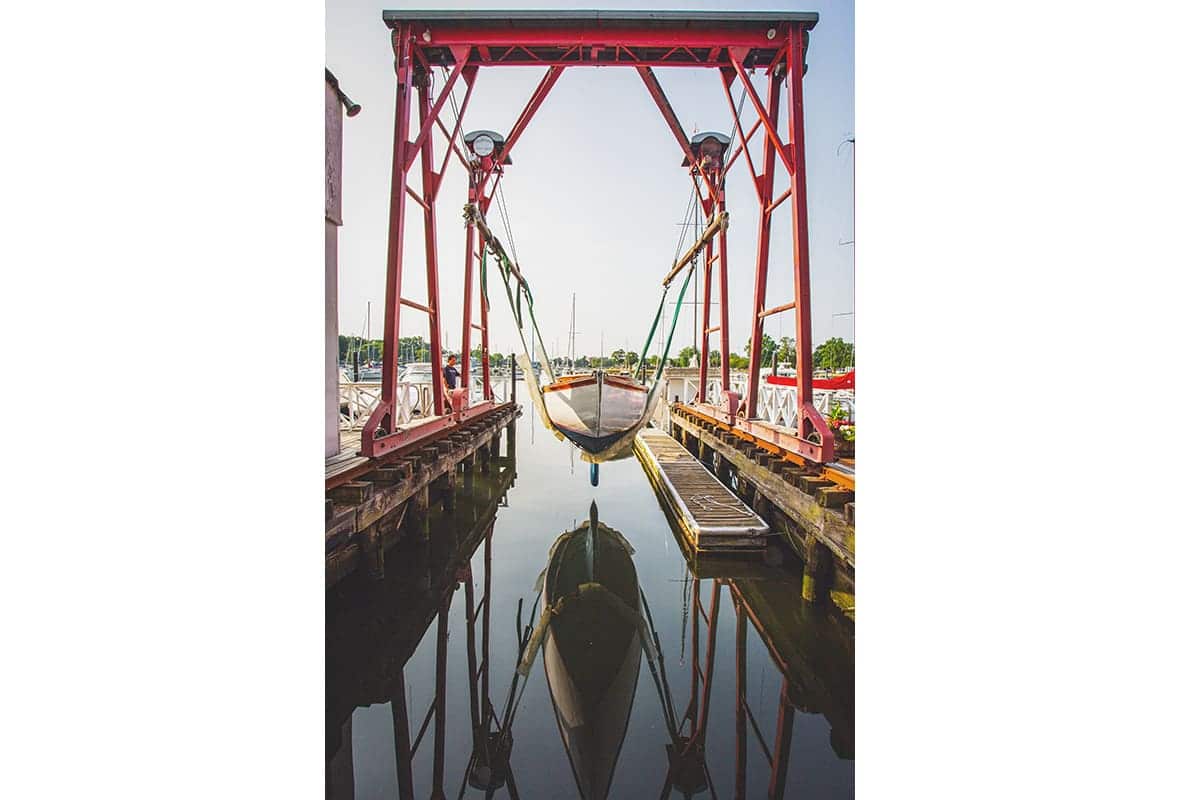 Boat being lifted from water