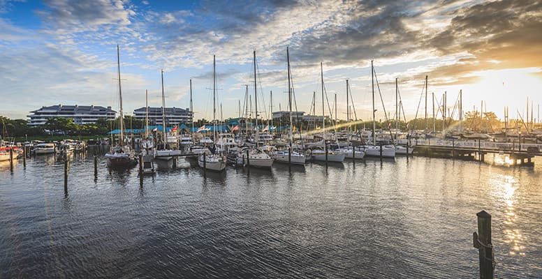 Boats docked at marina