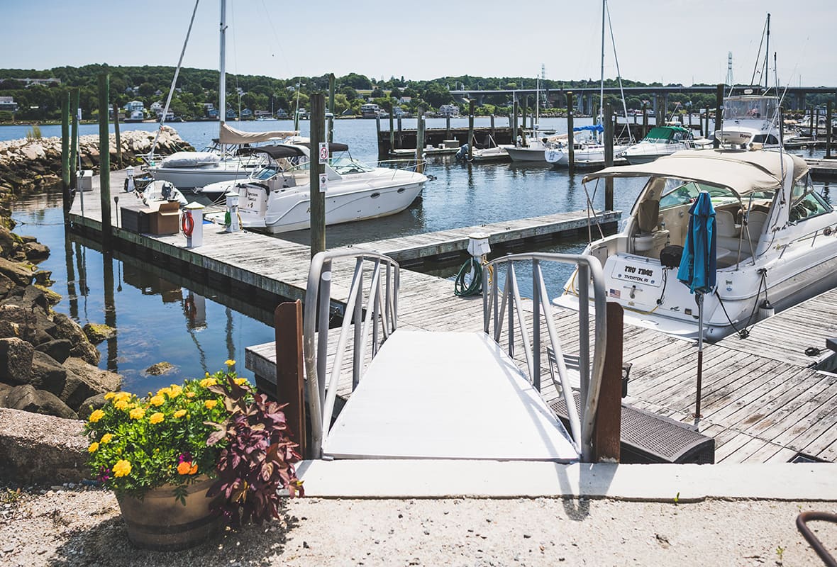 Boats docked at marina