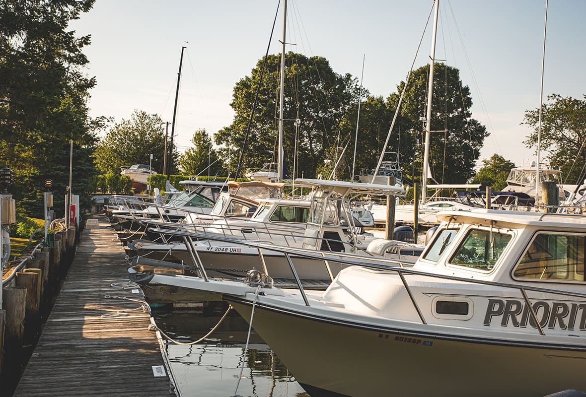 Boats docked at marina