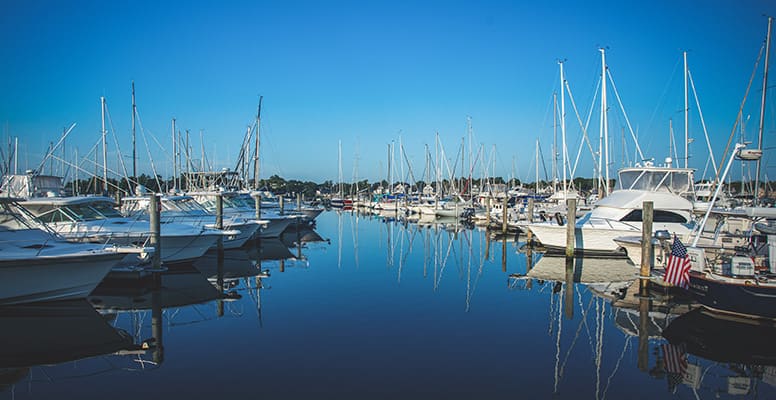 Boats docked at marina