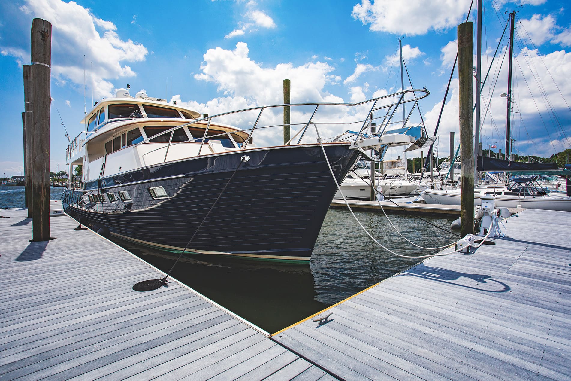 Boats docked at marina