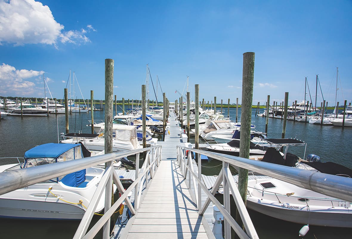 Boats docked at marina