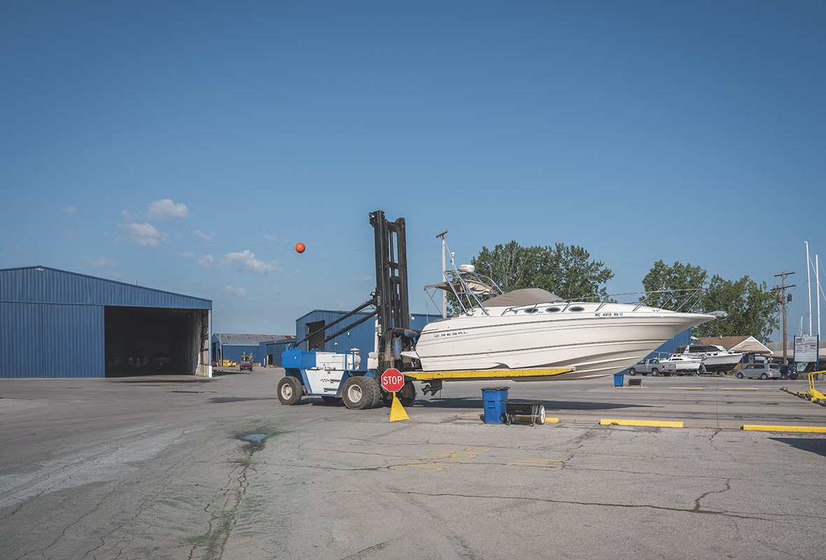 Boat being lifted from storage