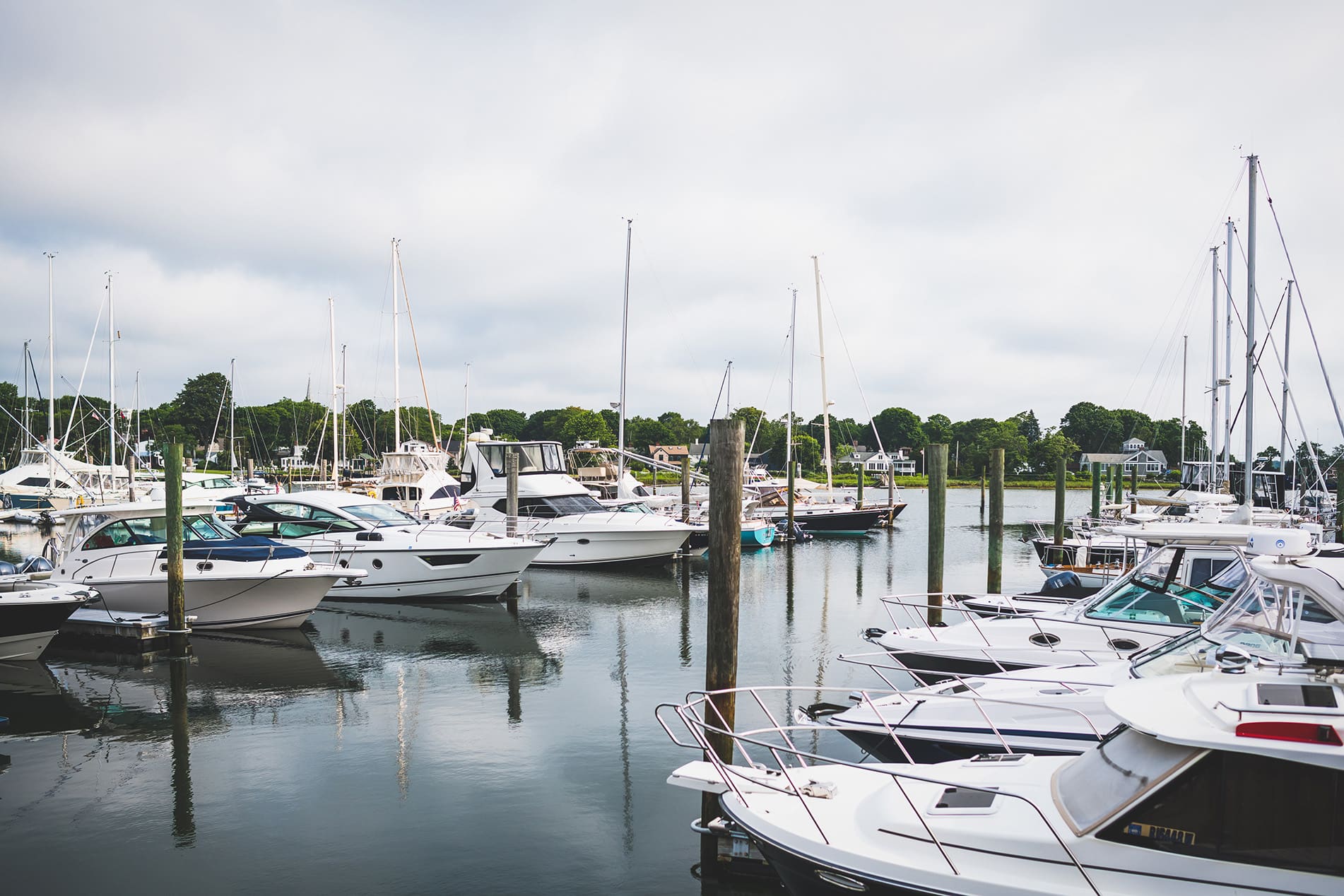 Boats docked at marina