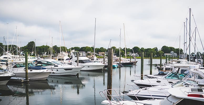 Boats docked at marina