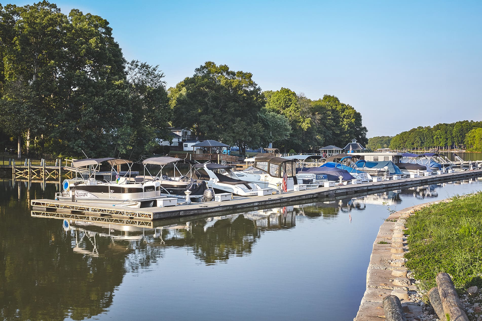 Boats docked at marina