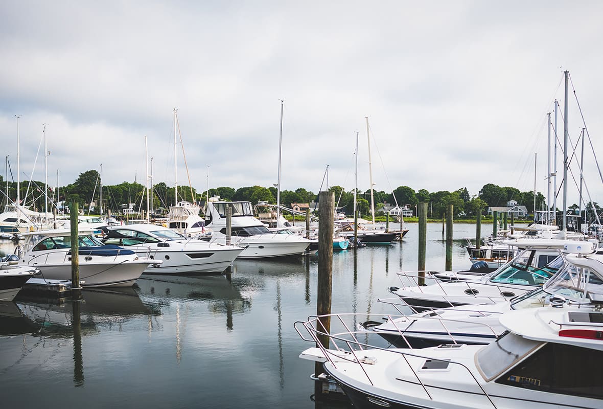 Boats docked at marina
