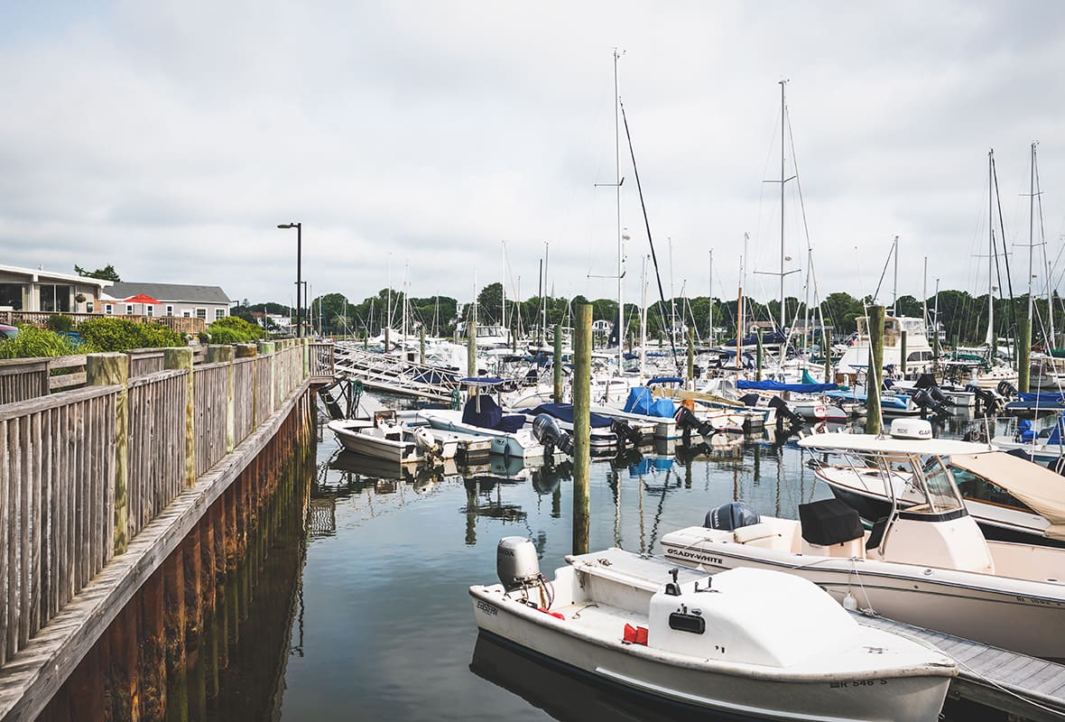 Boats docked at marina