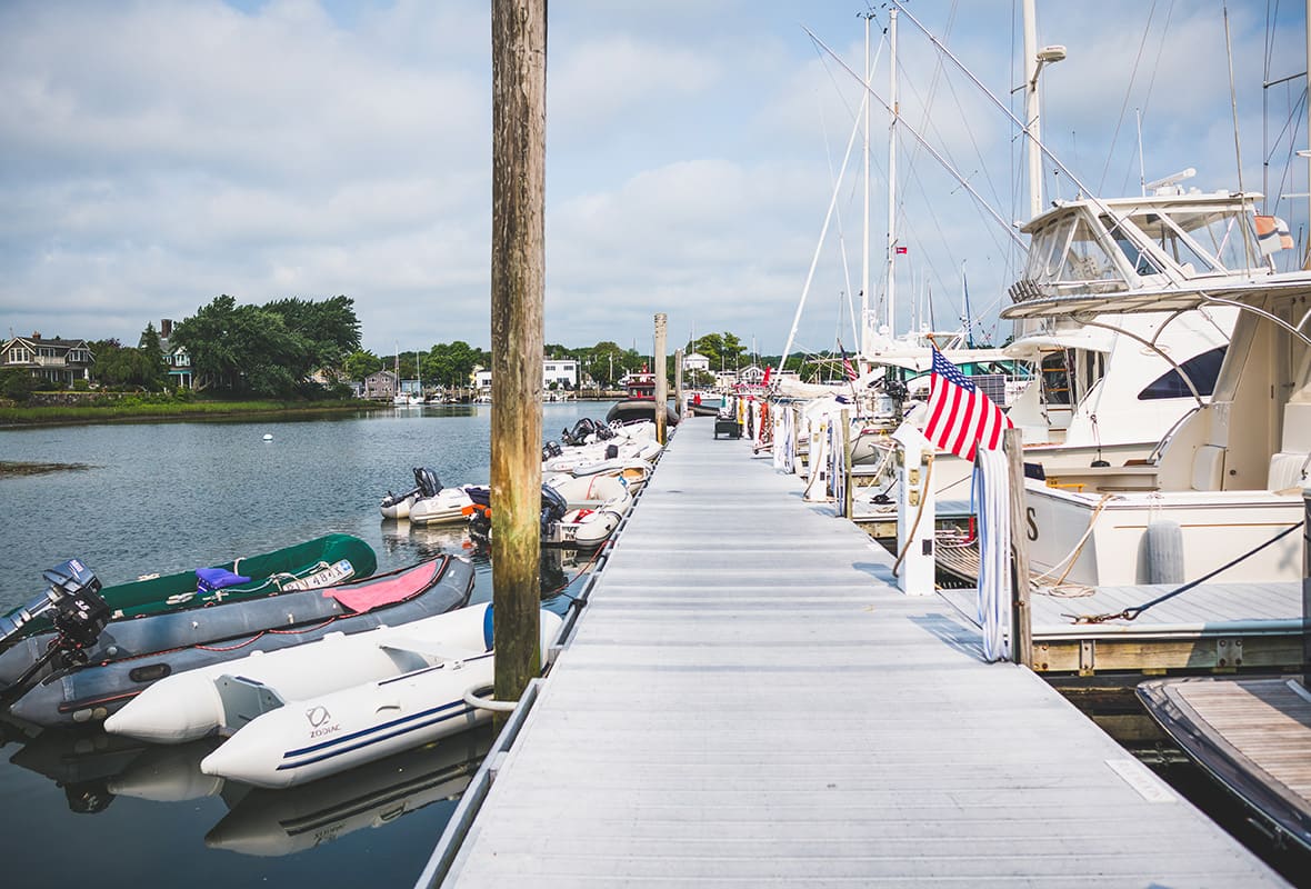 Boats docked at marina