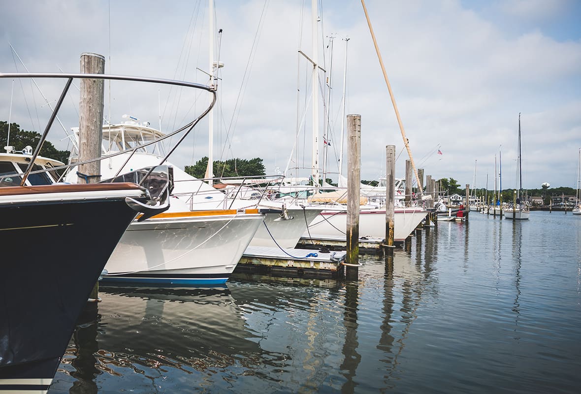 Boats docked at marina