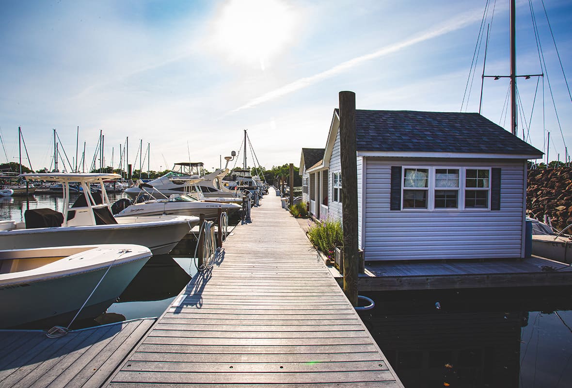 Boats docked at marina