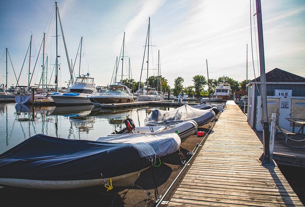 Boats docked at marina