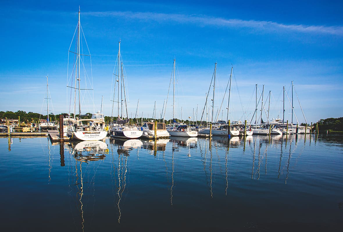 Boats docked at marina