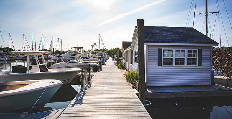 Boats docked at marina