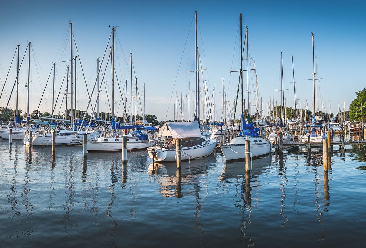 Boats docked at marina