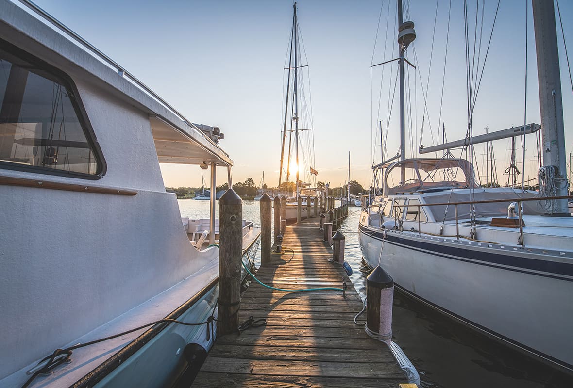 Boats docked at marina