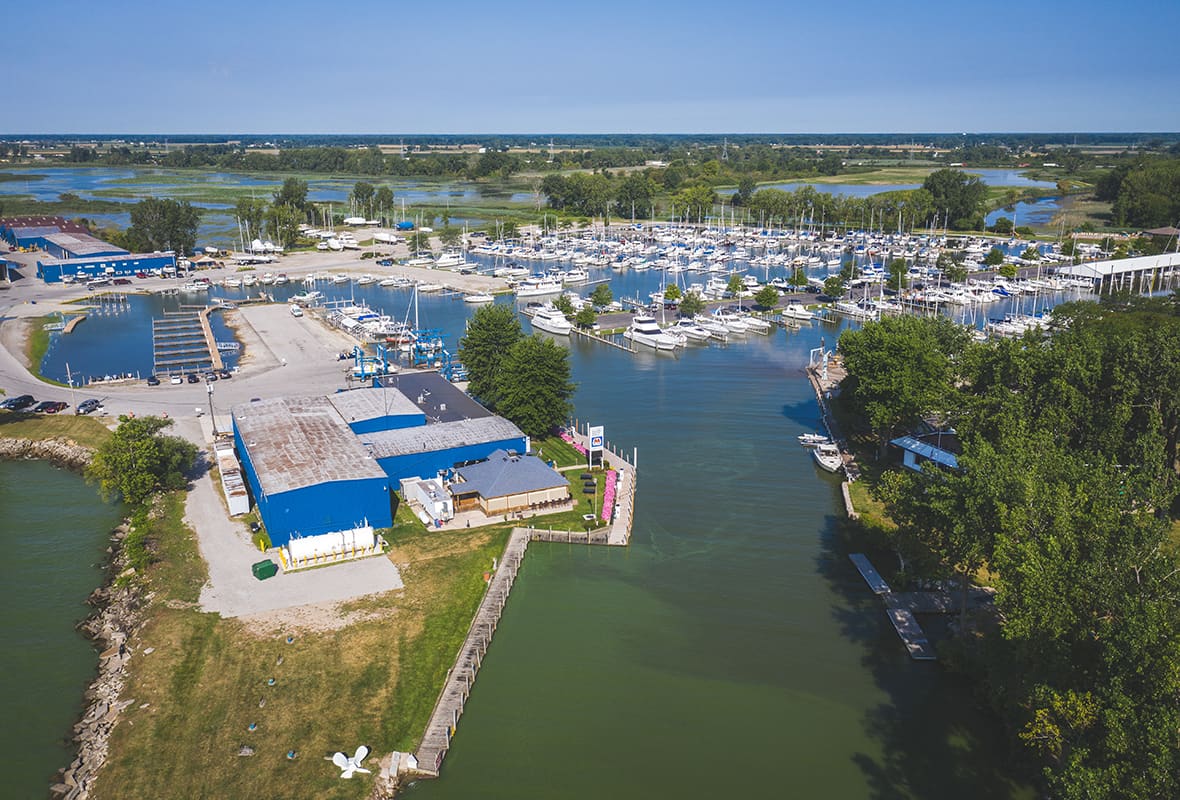 Aerial view of marina