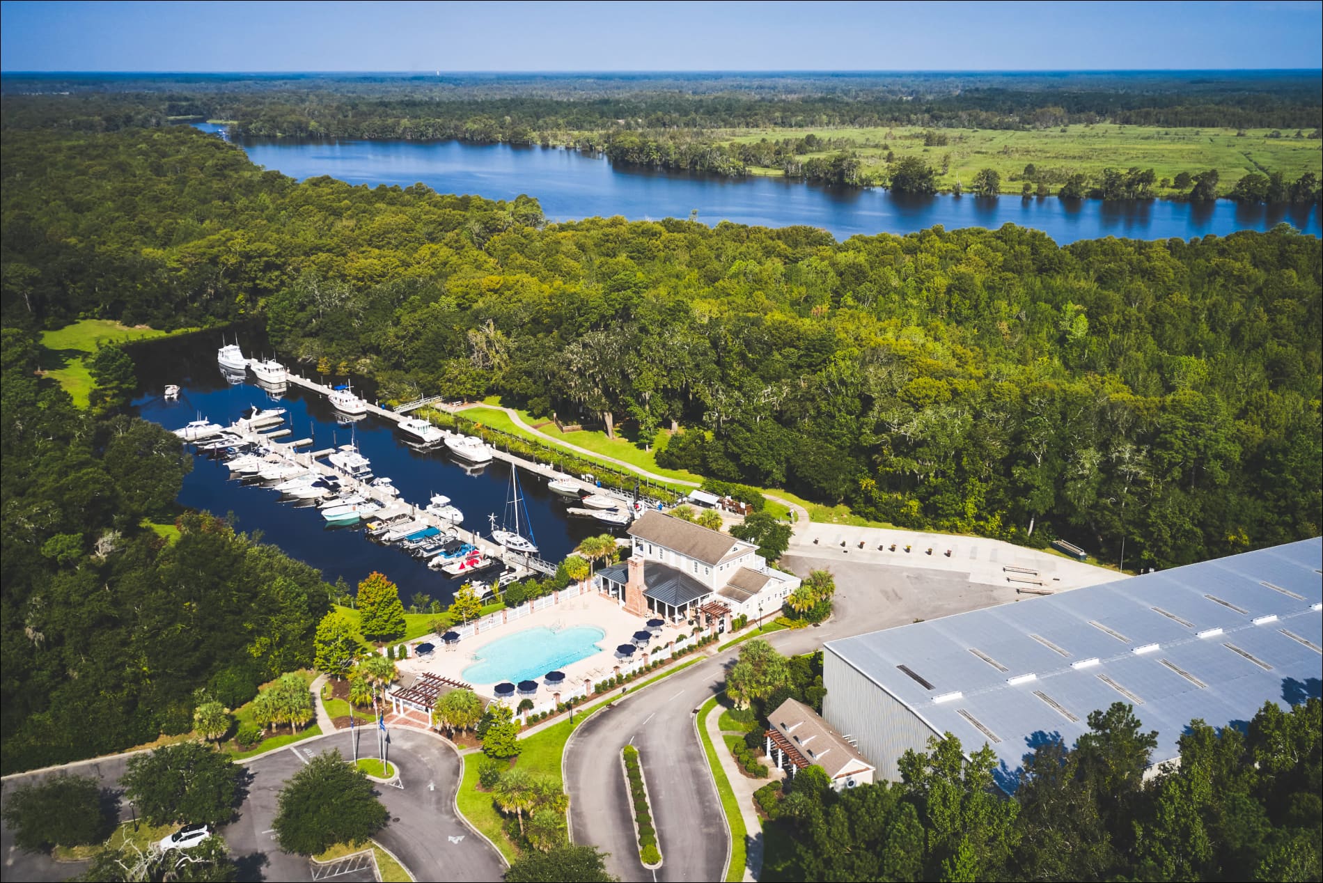 aerial view of safe harbor reserve harbor on a sunny day