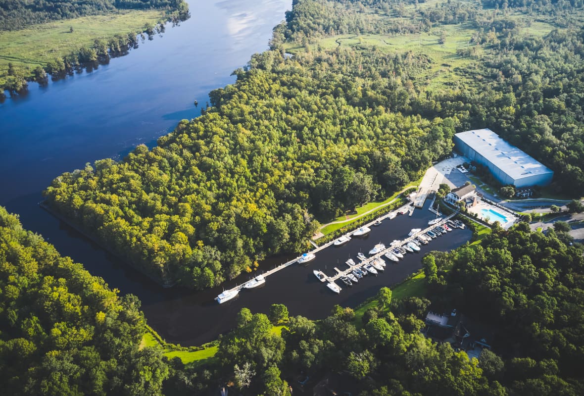 aerial view of safe harbor reserve harbor on a sunny day