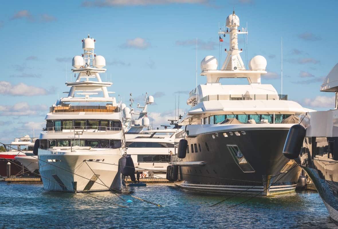 two yachts docked in a harbor