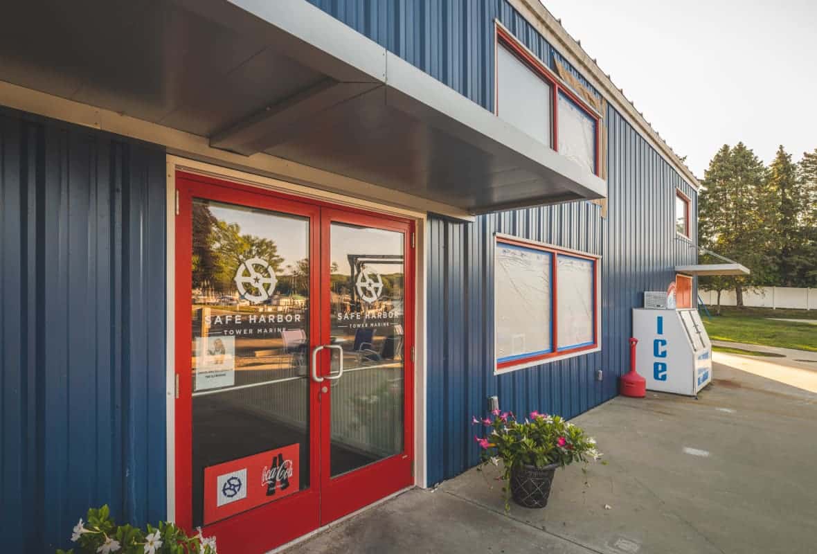 front red doors to marina store
