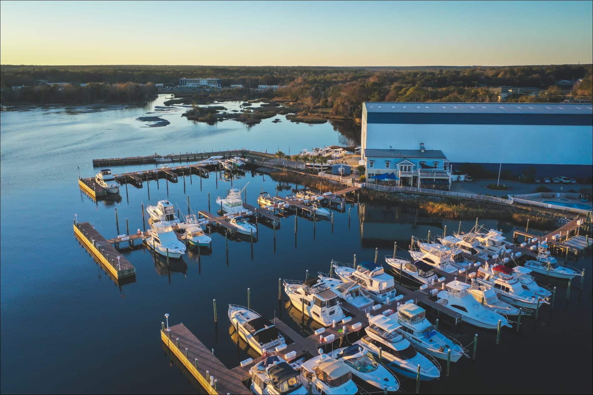 marina with boats in slips