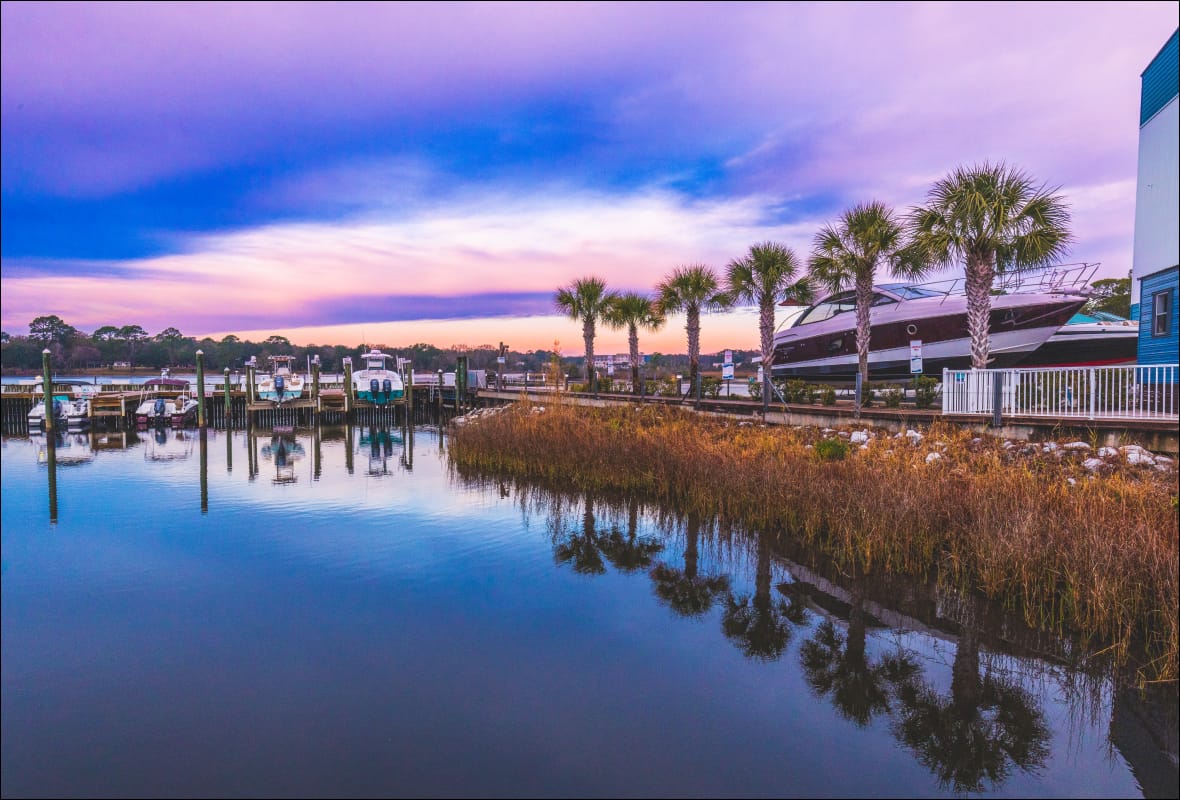 marina with sunset