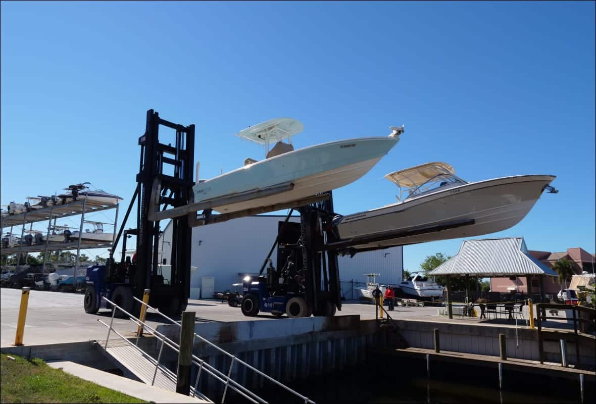 boats being lifted from water