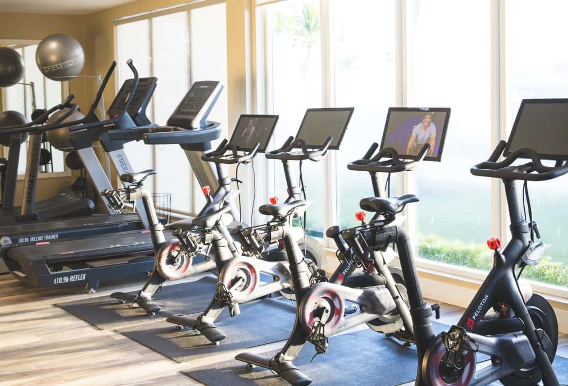 4 pelotons and treadmills