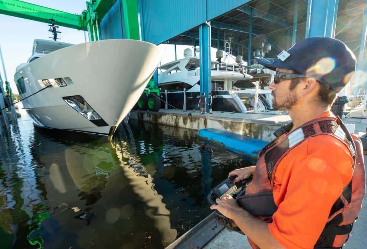 yacht getting put in water