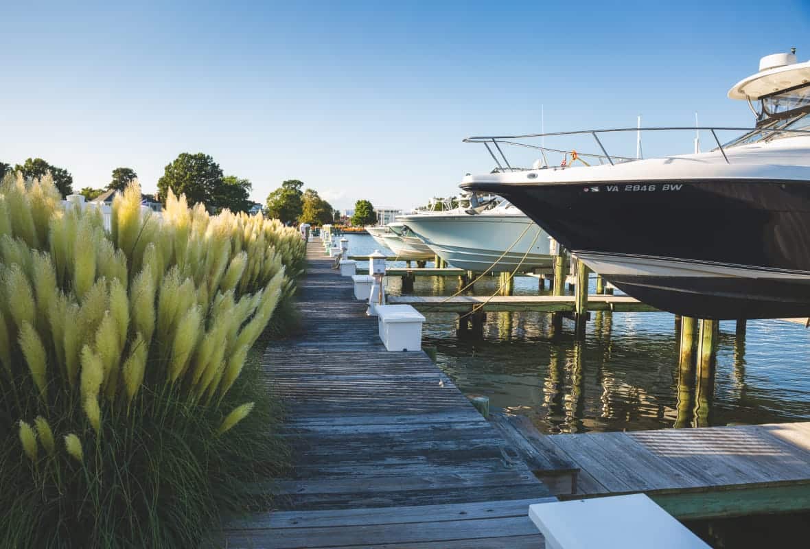 close up of boats docked out of the water in slips
