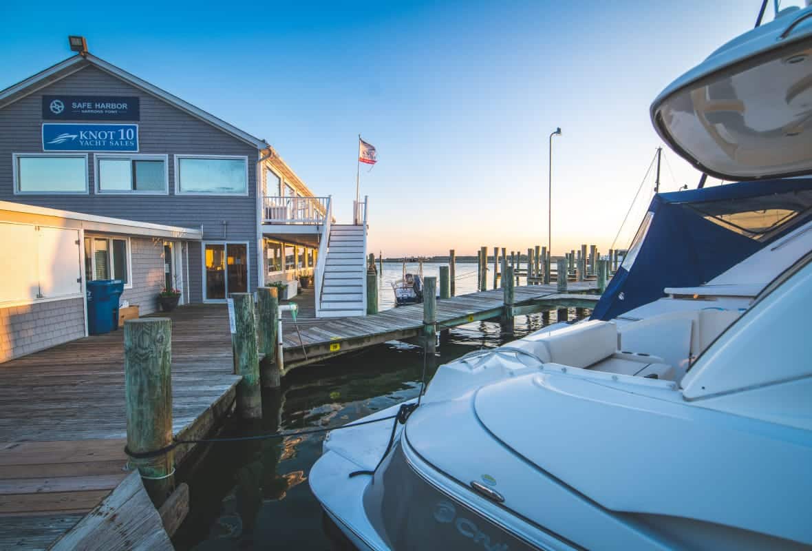 Dock with marina facility and a boat