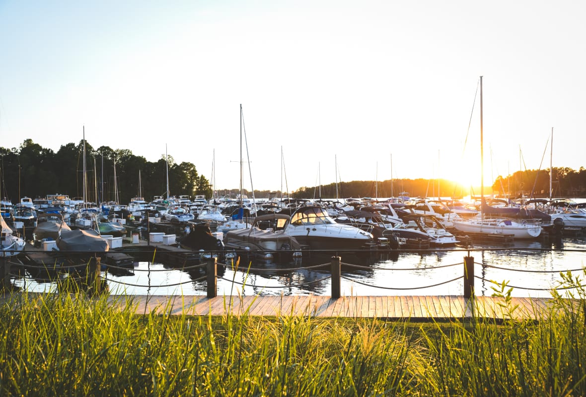 walkway with boats docked at marina