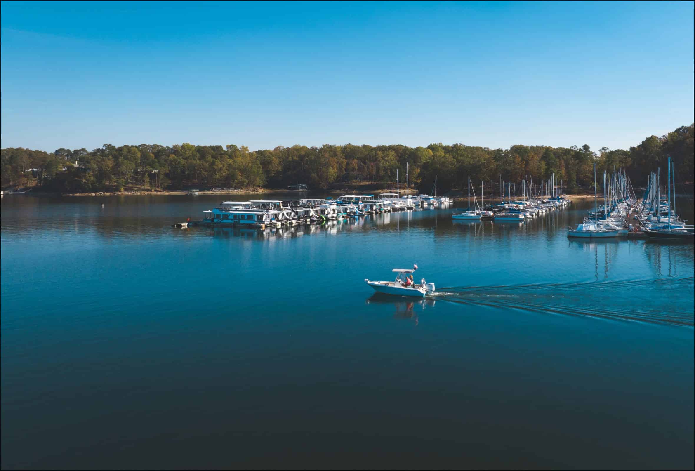 boat cruising across the lake